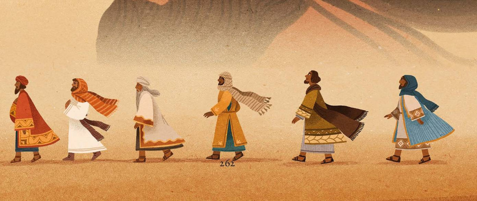 Une caravane traverse le désert sous le regard du Christ